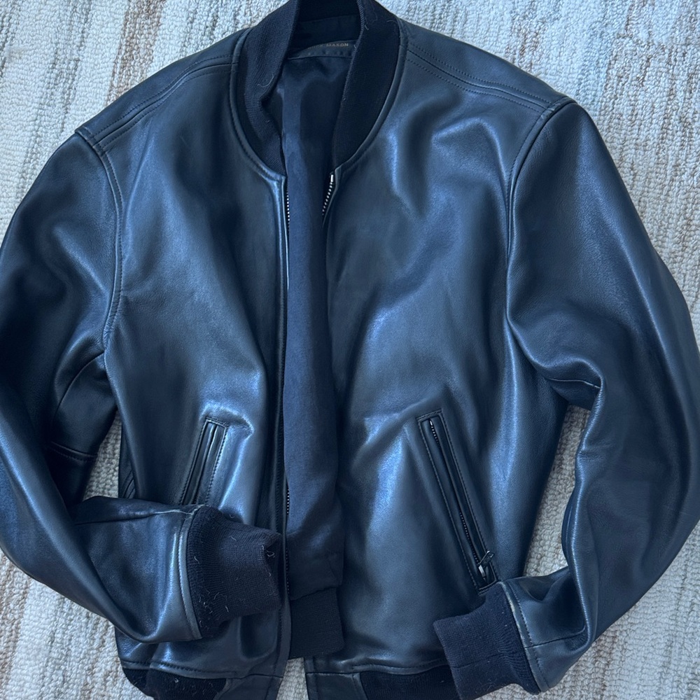 Buck Mason Black Leather Bomber Jacket